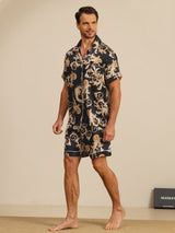 [Black Dragon] SilkSilky-CA Short Sleeve Lapel Collar Men's Pajamas 006