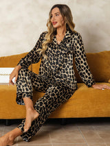 [Leopard] SilkSilky-CA Long Sleeve Notch Collar Women's Pajamas 001