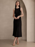 SilkSilky CA 19Momme Silk Sleeveless Round Neck Dress Black 004