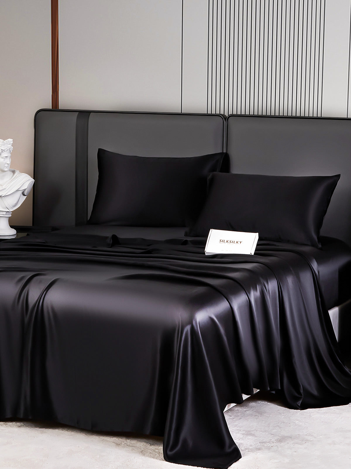 SilkSilky CA 22Momme Pure Silk Bedding Set Black 005