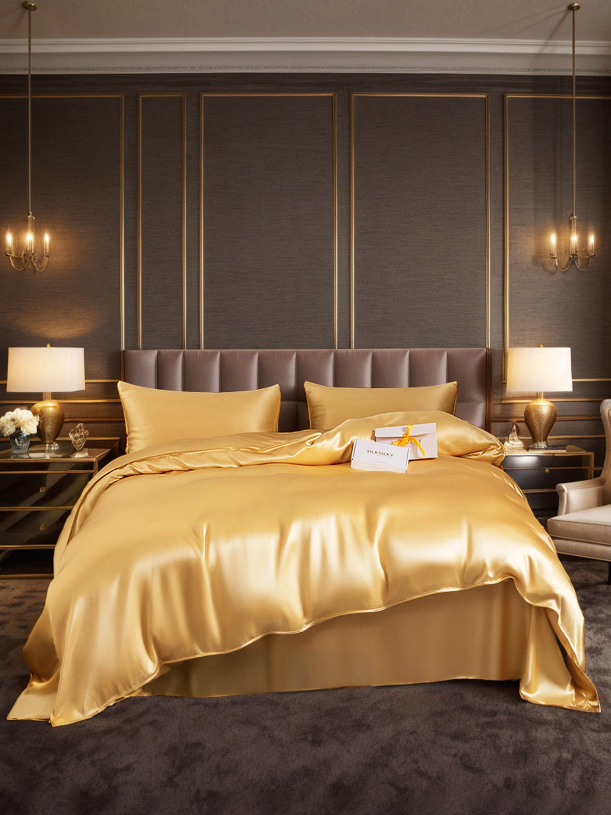 [Champagne] SilkSilky-CA 19Momme Pure Silk Bedding Set 001