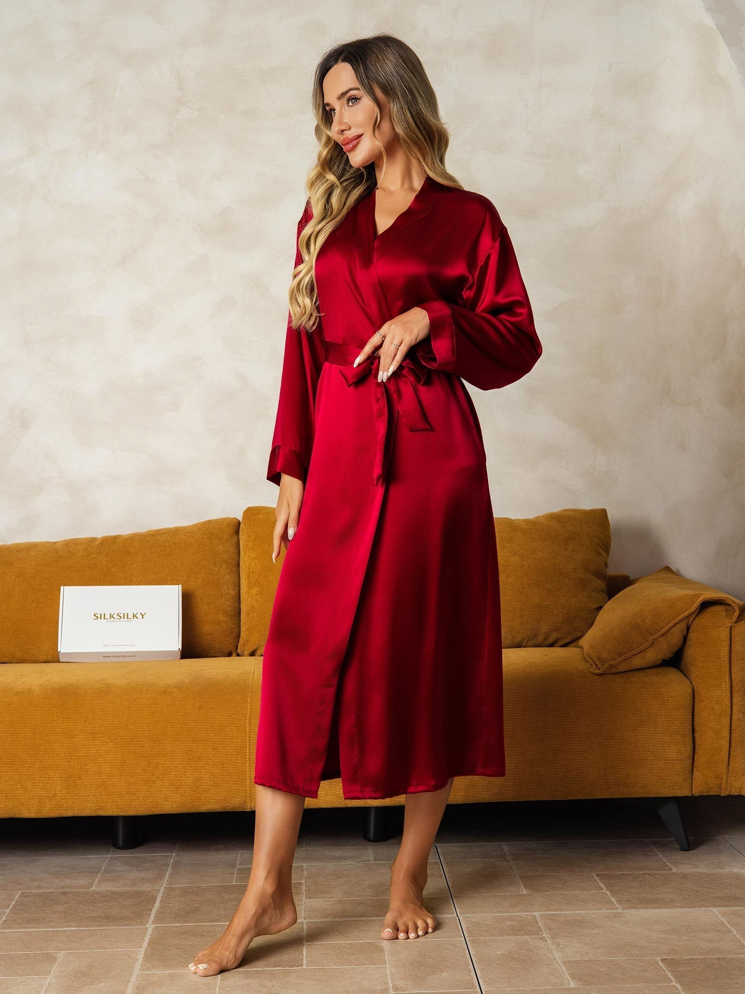 [Wine] SilkSilky-CA Long Sleeve Women's Robe 004