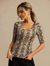 [Snakeskin] SilkSilky-CA 100% Silk Jersey Half Sleeve Scoop Neck Women's T-Shirt 003