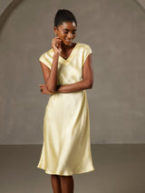 [Yellow] SilkSilky-CA Cap Sleeve V Neck Nightgown 001