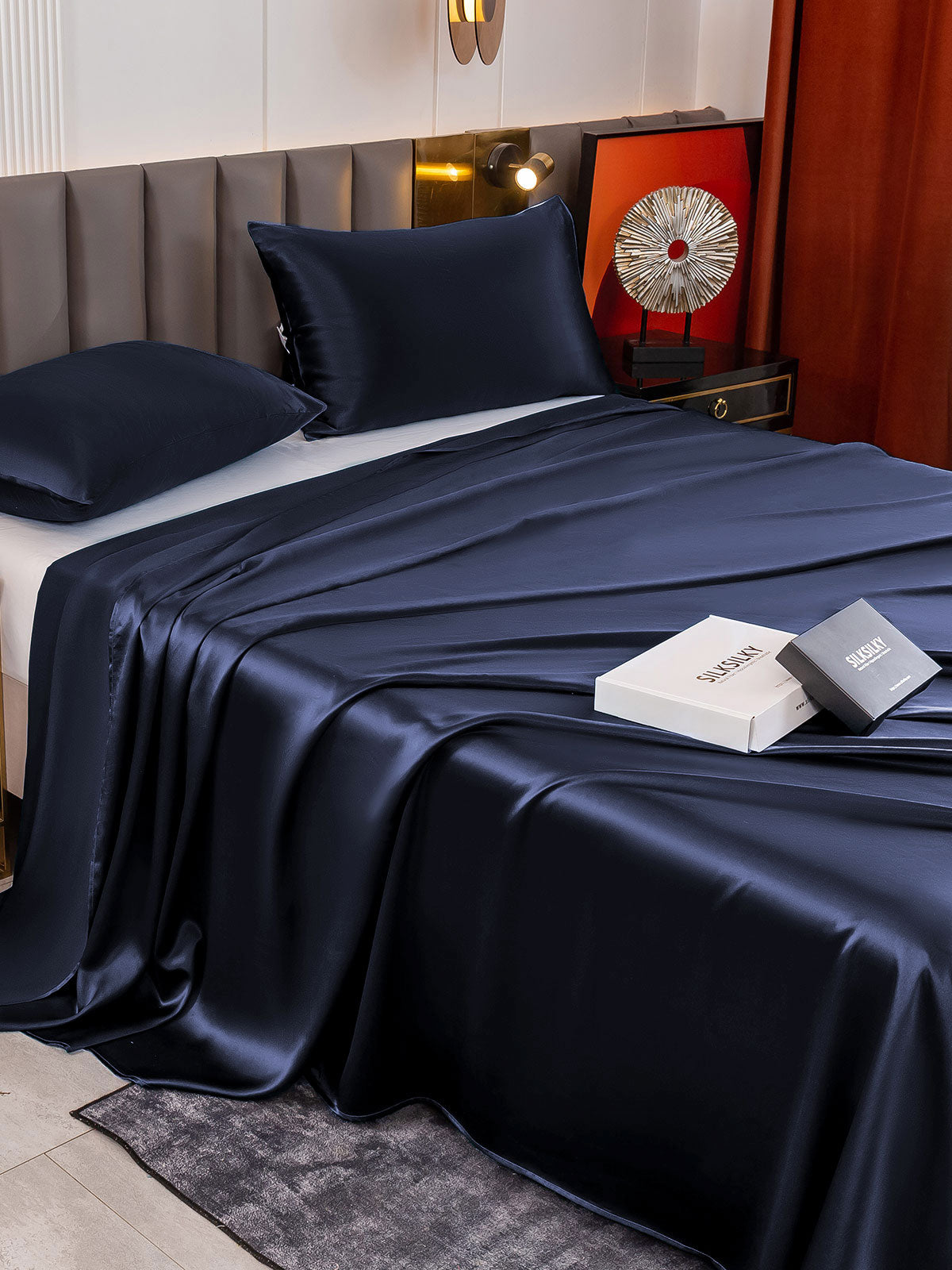 SilkSilky CA 19Momme Pure Silk Bedding Set DarkBlue 004