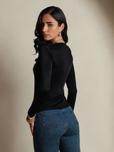 [Black] SilkSilky-CA Silk Jersey Long Sleeve Round Neck Women's T-Shirt 002