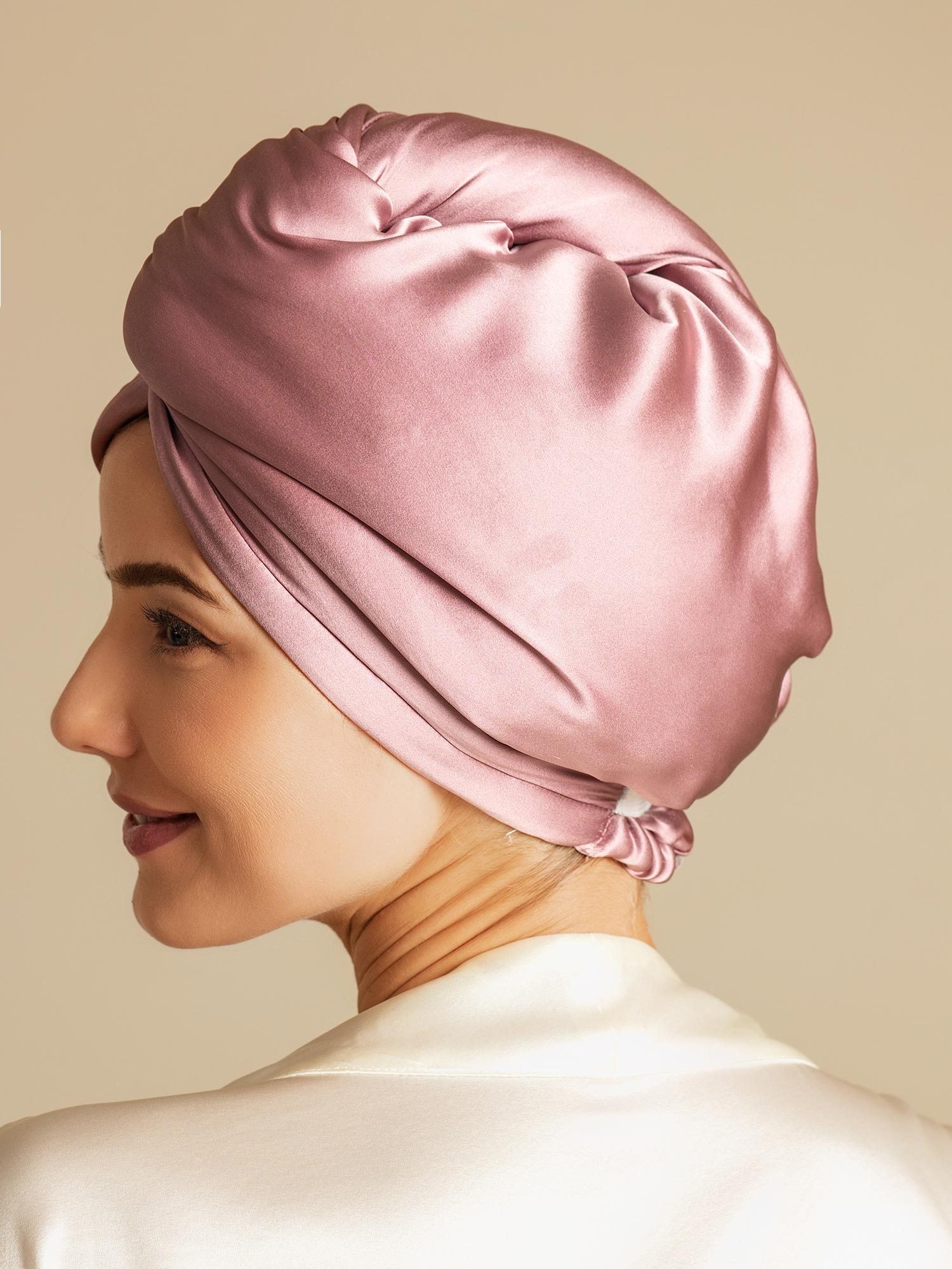 [Pale Mauve] SilkSilky-CA Pure Silk Wrap Hair Towel Wrap 002,