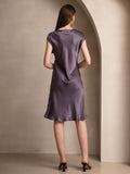 SilkSilky-CA Pure Silk Sleeveless V Neck Dress PurpleGray 002