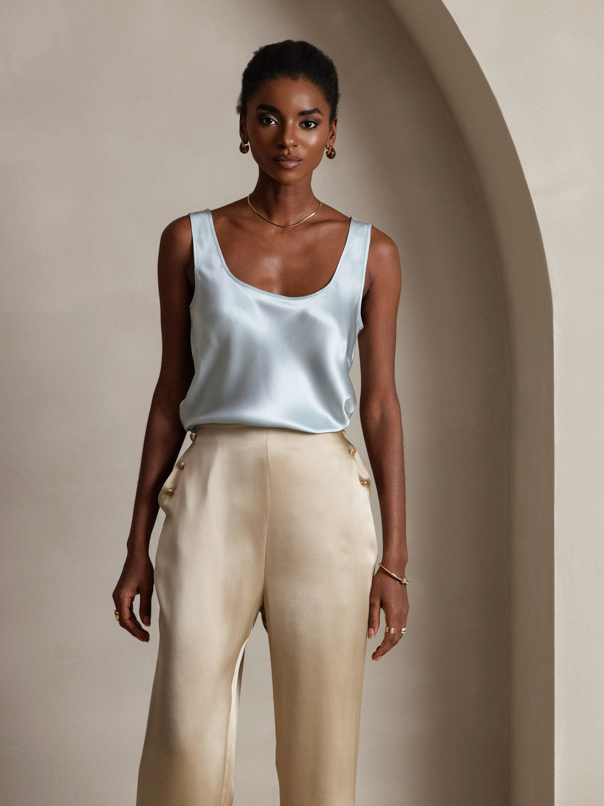[Light Blue] SilkSilky-CA 19Momme Silk U Neck Camisole 003