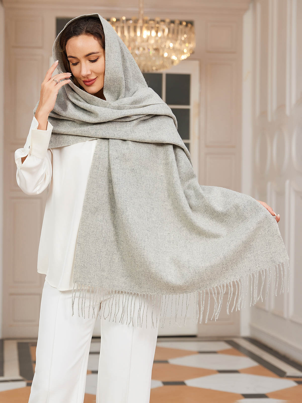 SilkSilky CA Wool Scarf Gray 007