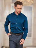 SilkSilky CA Silk Long Sleeve Collar Men's Shirt Teal 003