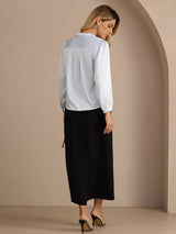 [Light Blue] SilkSilky-CA Long Sleeve Wrap Women's Blouse 002