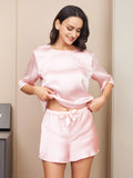 SilkSilky CA Pure Silk Short Sleeve Womens Pajamas Pink 004