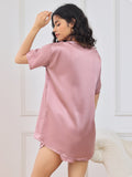 SilkSilky CA Pure Silk Short Sleeve Round Neck Women's Pajamas PaleMauve 002