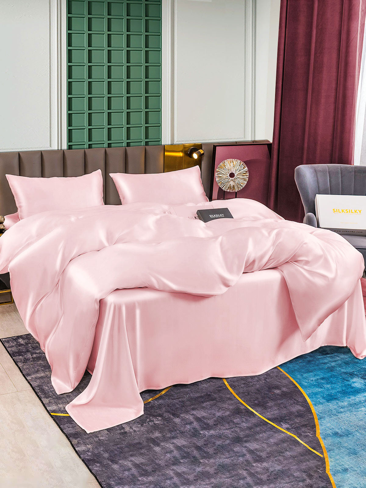 [Pink] SilkSilky-CA 25Momme Pure Silk Bedding Set 003
