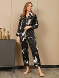 SilkSilky CA Pure Silk Long Sleeve Lapel Women's Pajamas Black 003