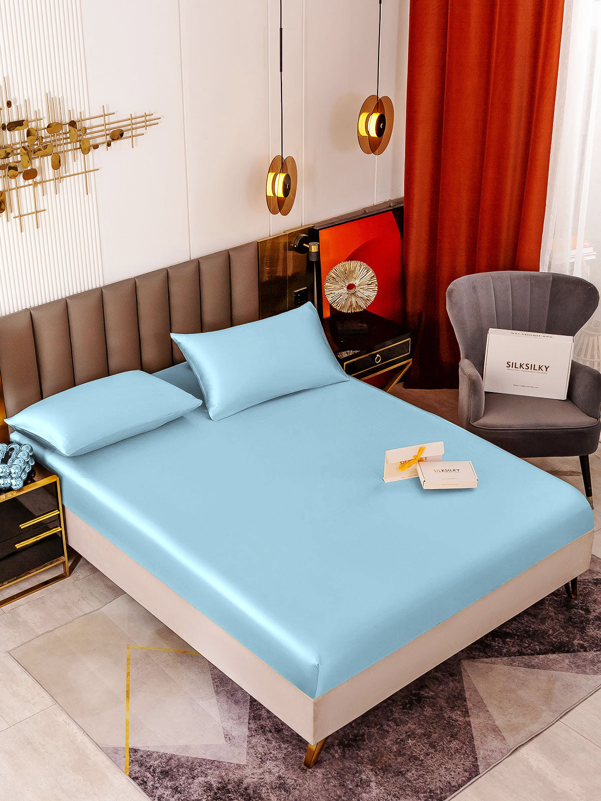 [Light Blue] SilkSilky-CA 19Momme Bedding Set 001