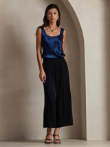 [Dark Blue] SilkSilky-CA 19Momme Stretch Silk Charmeuse Sleeveless Scoop Neck Camisole 007
