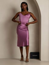 [Deep Purple] SilkSilky-CA Spaghetti Strap Cowl Neck Camisole 007