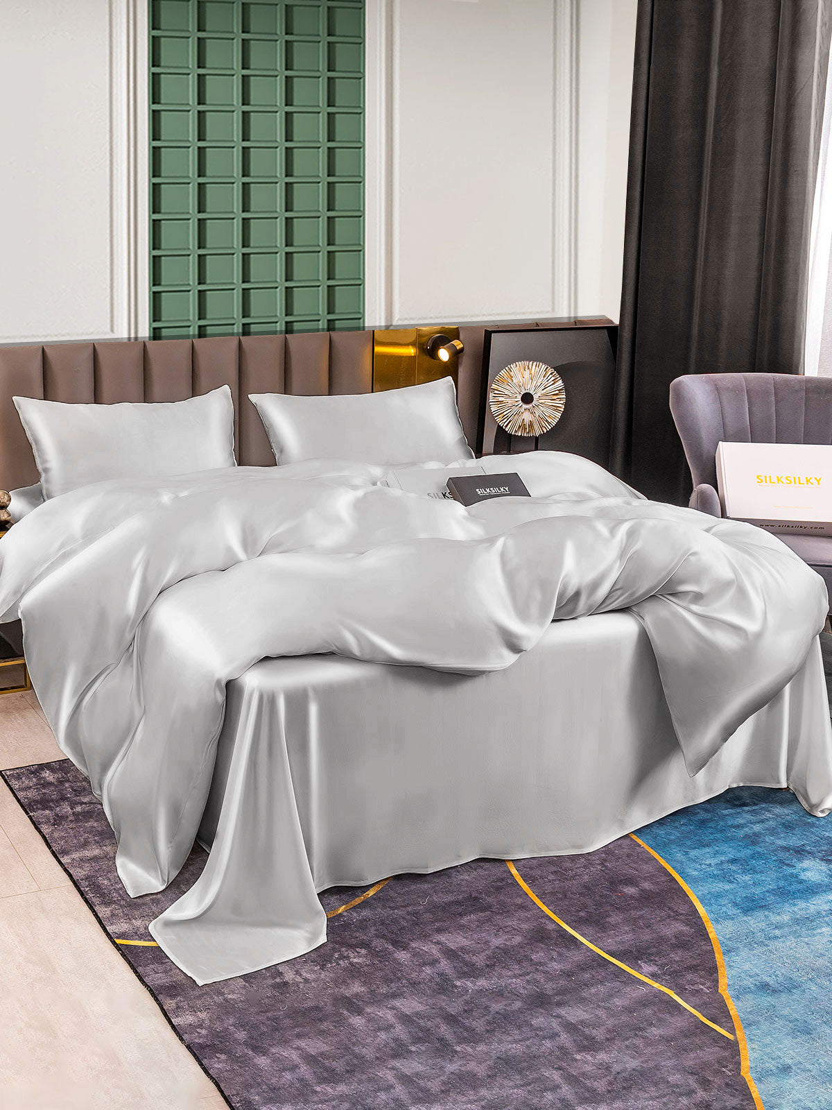 SilkSilky CA 25Momme Pure Silk Bedding Set Silver 003