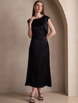 [Black] SilkSilky-CA 19Momme Stretch Silk Charmeuse Skirt 006