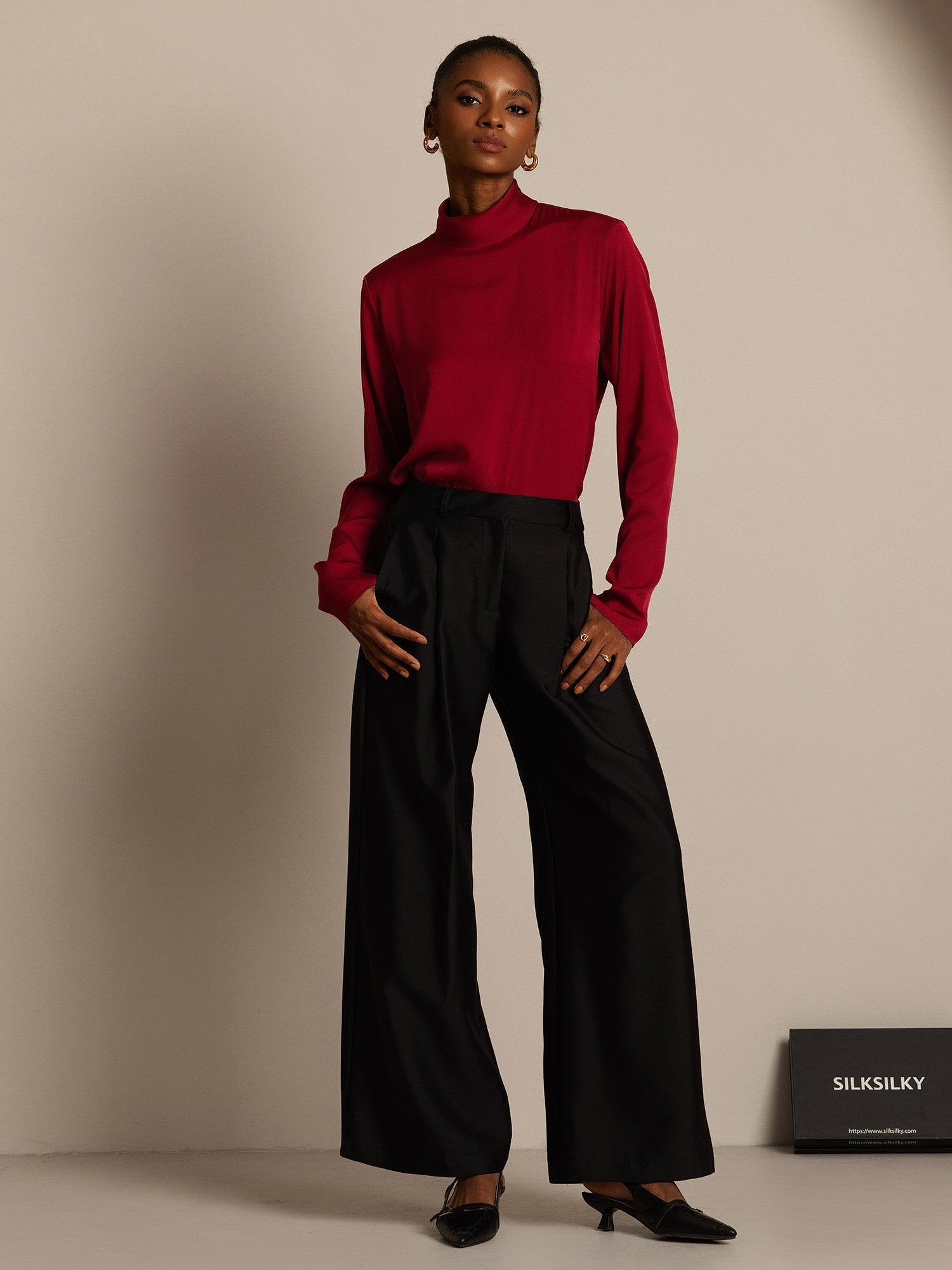 [Black] SilkSilky-CA 32Momme Silk-Wool Blend Womens Pants 005,