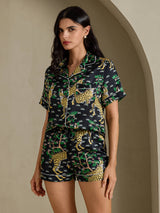 [Black Serval] SilkSilky-CA Short Sleeve Notch Collar Women's Pajamas 005