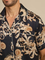 [Black Dragon] SilkSilky-CA Short Sleeve Lapel Collar Men's Pajamas 005