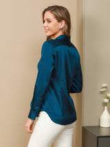 [Teal] SilkSilky-CA Long Sleeve Lapel Collar Women's Shirt 002