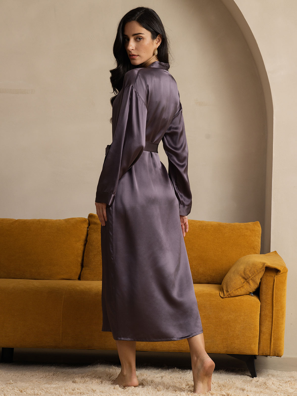 [Purple Gray] SilkSilky-CA Pure Silk Wrap Women's Robe 002