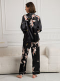 SilkSilky-CA 19Momme Pure Silk Long Sleeve Lapel Women's Pajamas Black 002