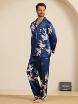 [Dark Blue] SilkSilky-CA Long Sleeve Lapel Collar Men's Pajamas 005