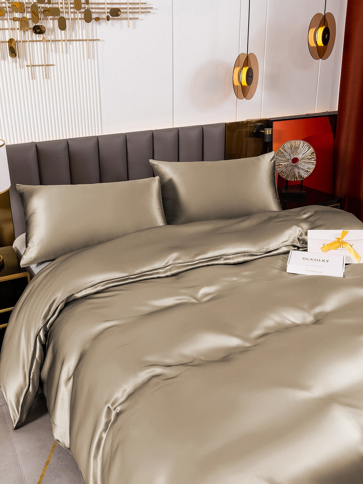 [Khaki] SilkSilky-CA 19Momme Pure Silk Bedding Set 004
