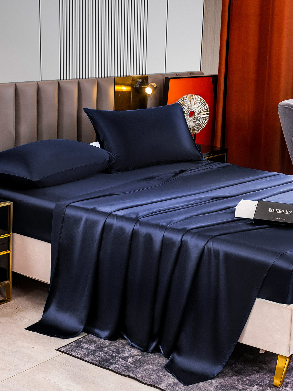 SilkSilky CA 22Momme Pure Silk Bedding Set DarkBlue 005