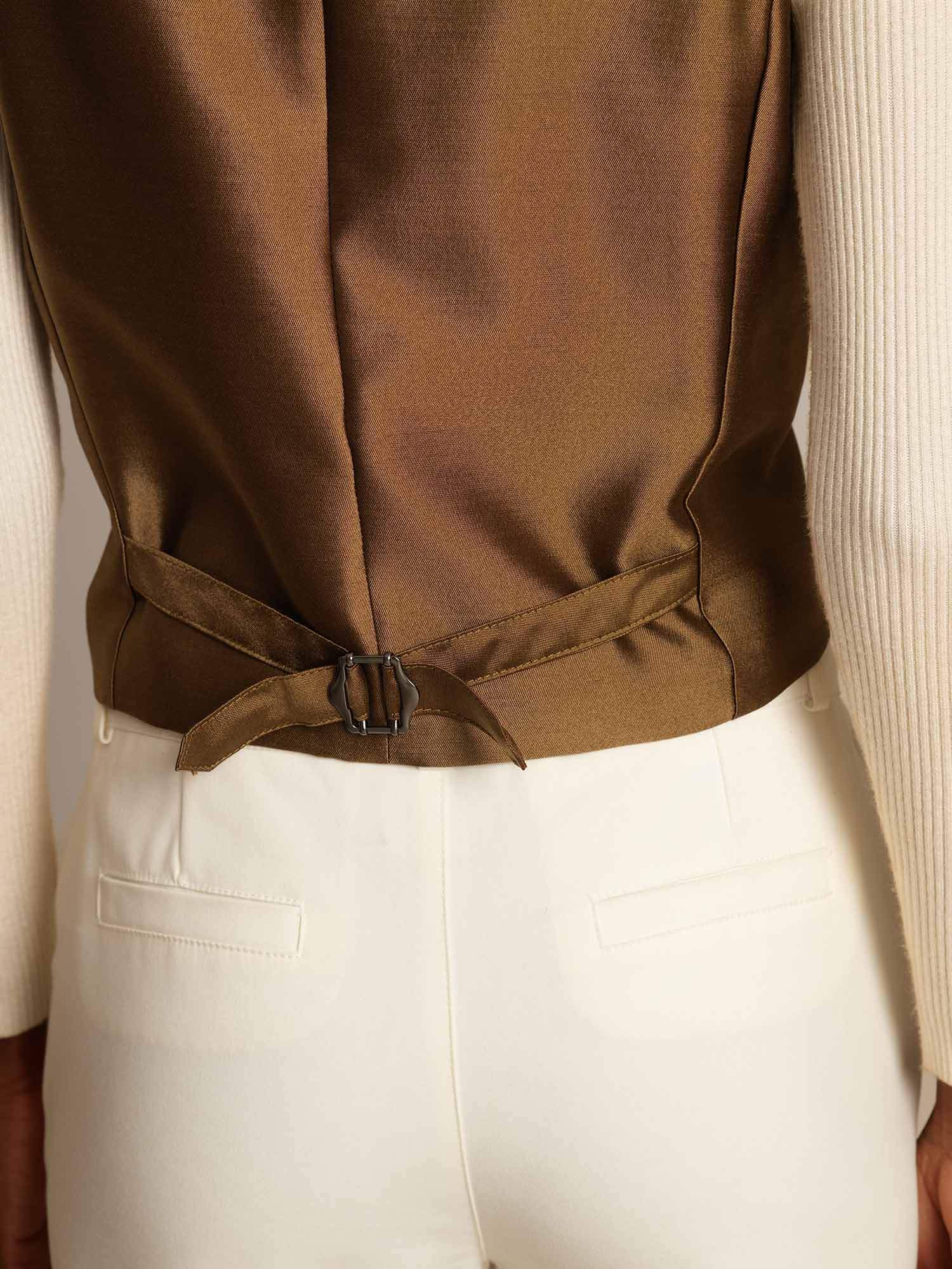 [Bronze] SilkSilky-CA 32Momme Silk-Wool Blend V Neck Women's Vest 006,