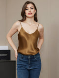 SilkSilky-CA Pure Silk Sleeveless V Neck Camisole Coffee 005