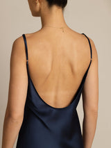 [Dark Blue] SilkSilky-CA Spaghetti Strap U Neck Dress 005