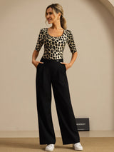 [Leopard] SilkSilky-CA 100% Silk Jersey Half Sleeve Scoop Neck Women's T-Shirt 007