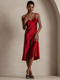 SilkSilky-CA Pure Silk Deep V Neck Dress Wine 003