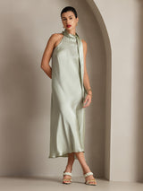 [Light Green] SilkSilky-CA Sleeveless Halter Dress 003