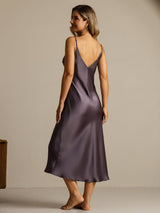 [Purple Gray] SilkSilky-CA Spaghetti Strap V Neck Nightgown 002
