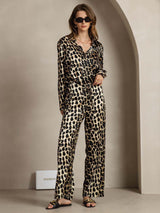 [Leopard] SilkSilky-CA 19Momme Silk Lapel Collar Women''s Outfit Sets 003