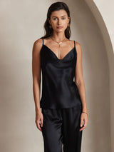 [Black] SilkSilky-CA Spaghetti Strap Cowl Neck Camisole 005