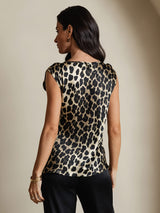 [Leopard] SilkSilky-CA 19Momme Silk Round Neck Women's T-Shirt 002