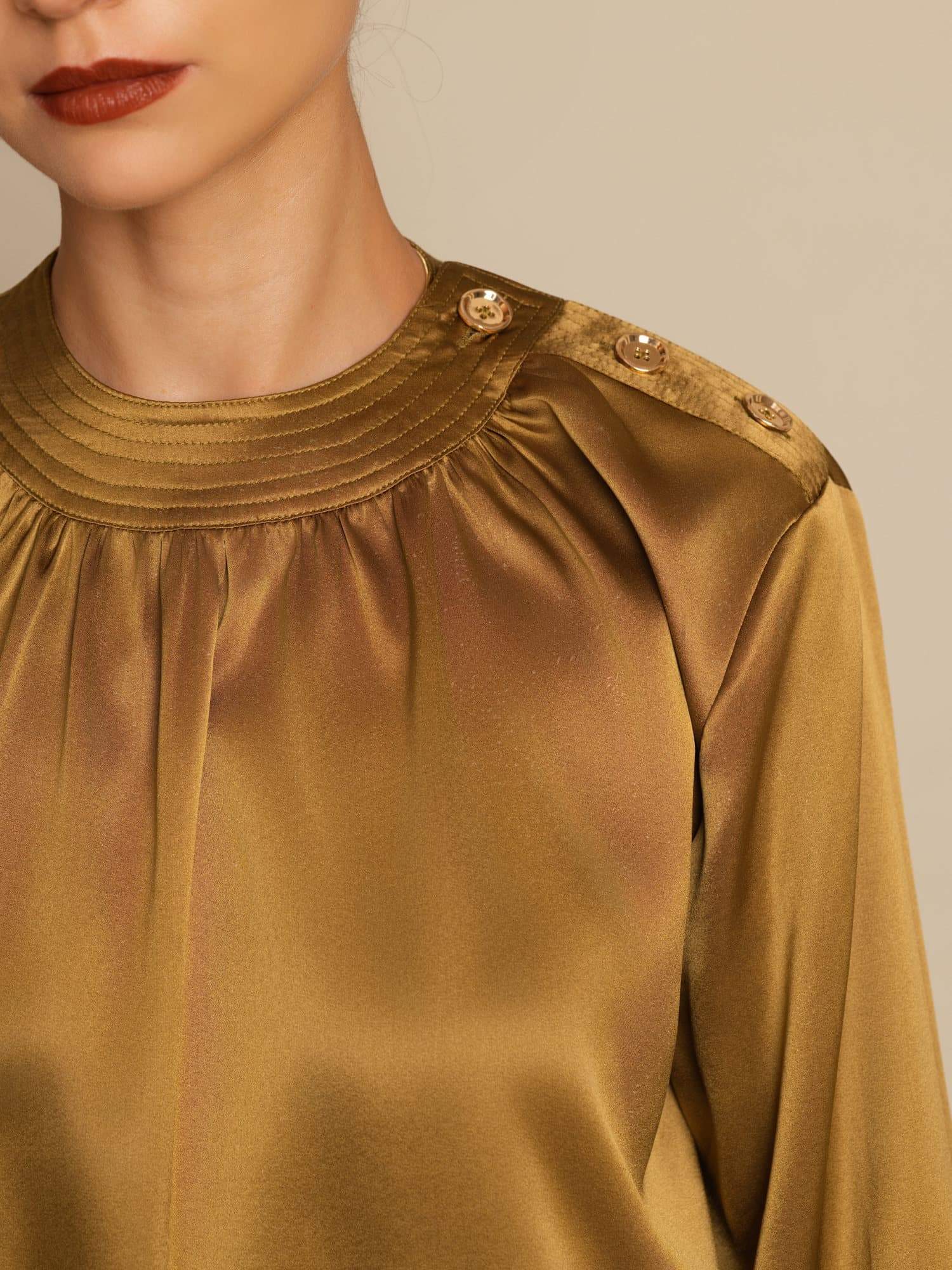 [Bronze] SilkSilky-CA 19Momme Stretch Silk Charmeuse Long Sleeve Round Neck Blouse 005