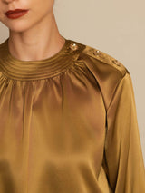 [Bronze] SilkSilky-CA 19Momme Stretch Silk Charmeuse Long Sleeve Round Neck Blouse 005