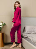 SilkSilky CA Pure Silk Long Sleeve Lapel Women's Pajamas DarkRed 002