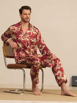 [Wine Dragon] SilkSilky-CA Long Sleeve Lapel Collar Men's Pajamas 001