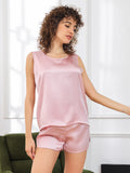 SilkSilky-CA Pure Silk Sleeveless Round Neck Women's Pajamas LightPink 003