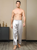 [Gray] SilkSilky-CA Pure Silk Mens Sleep Bottoms 003,